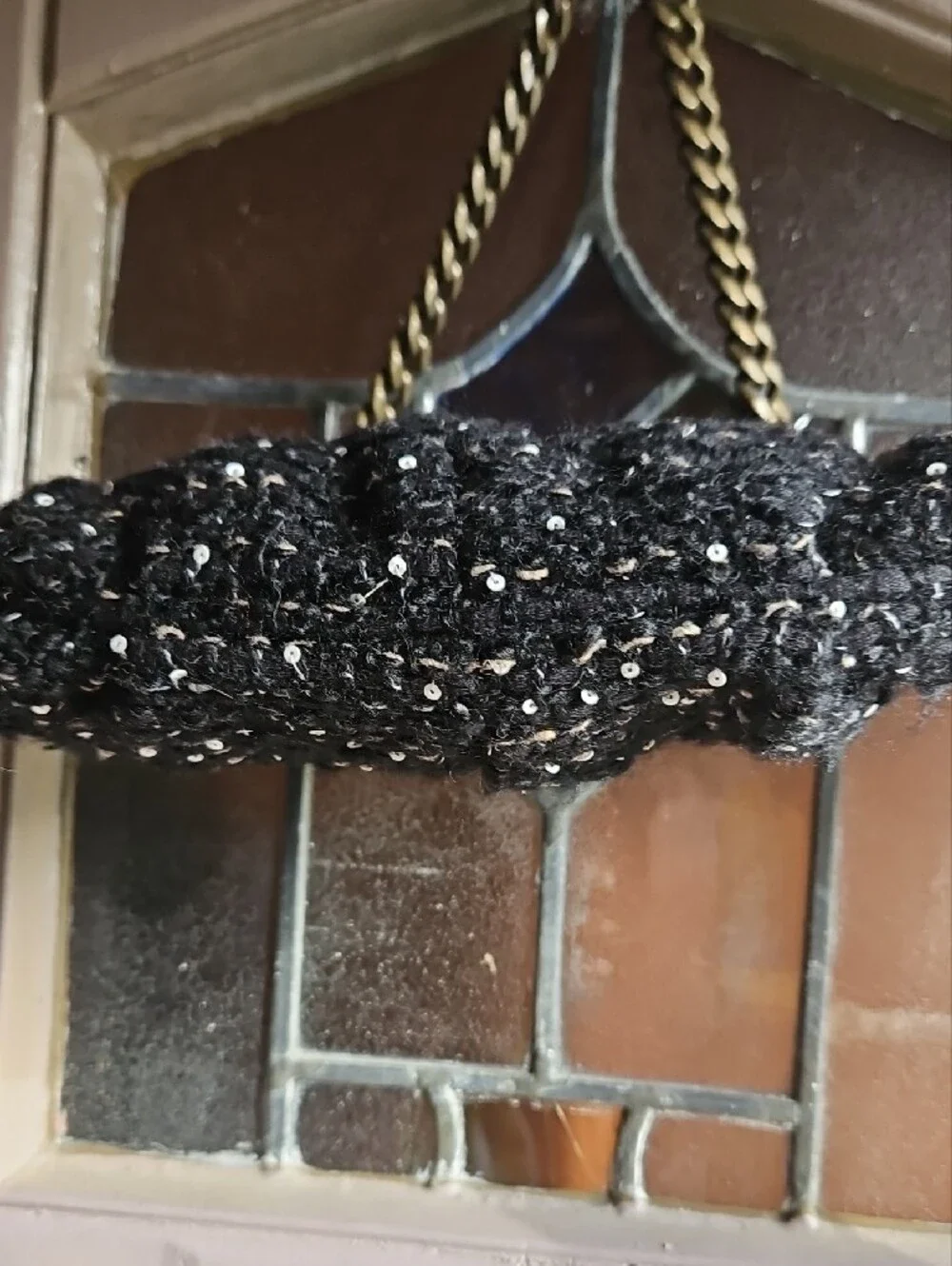 J. Crew Black Sequin Tweed Clutch with Burnished Chunky Gold Chain